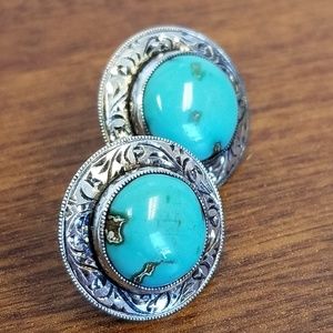 Vintage silver morenci turquoise screw on earrings